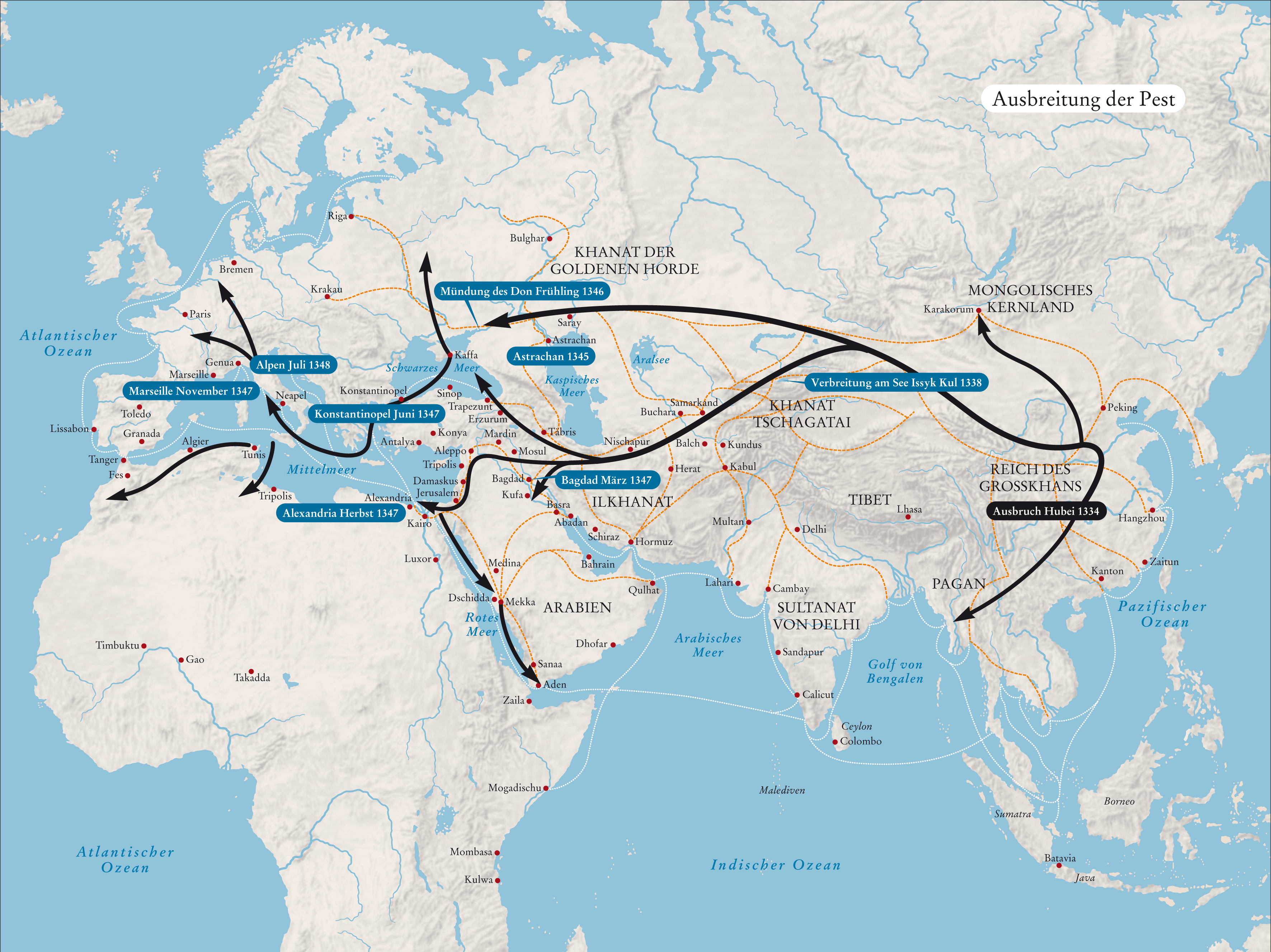 Ausbreitung der Pest von Asien nach Europa