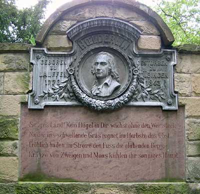Hölderlindenkmal von 1873 mit Versen des Dichters über seine Heimat