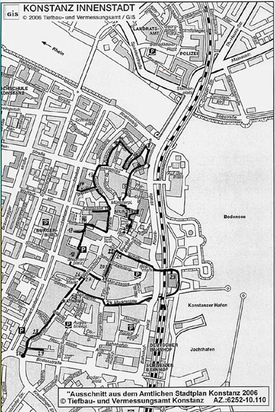 Stadtplan mit Eintragung der Rallye-Route