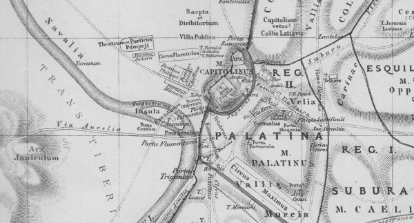 Stadtplan des antiken Roms: Ausschnitt Kapitol, Tiberinsel 1, klein (Atlas antiquus)